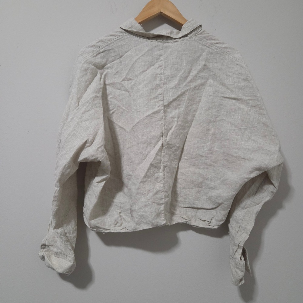 Mod Ref Women Oatmeal Beige 100% Linen Cropped Button Down Shirt Size M - Picture 5 of 5
